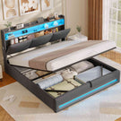 AOGLLATI Ottoman Bed Double 135x190 cm  with hydraulic under-bed storage and charging ports  LED lights and padded storage headboard