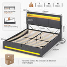 AOGLLATI Ottoman Bed Double 135x190 cm  with hydraulic under-bed storage and charging ports  LED lights and padded storage headboard