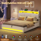 AOGLLATI Ottoman Bed Double 135x190 cm  with hydraulic under-bed storage and charging ports  LED lights and padded storage headboard