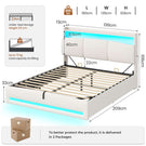 AOGLLATI Ottoman Bed Double 135x190 cm  with hydraulic under-bed storage and charging ports  LED lights and padded storage headboard