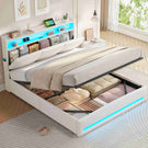 AOGLLATI Ottoman Bed Double 135x190 cm  with hydraulic under-bed storage and charging ports  LED lights and padded storage headboard