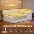 AOGLLATI  Double Ottoman Bed with Charging Station  LED Lights  Double Bed Frame with Hydraulic Lift Mechanism