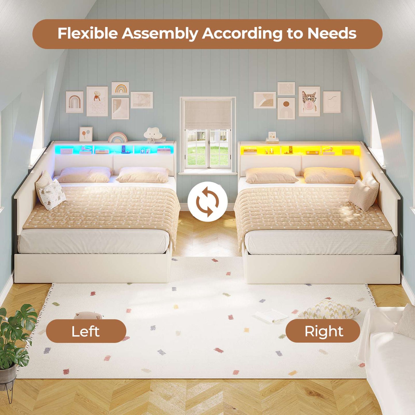 AOGLLATI  Double Ottoman Bed with Charging Station  LED Lights  Double Bed Frame with Hydraulic Lift Mechanism