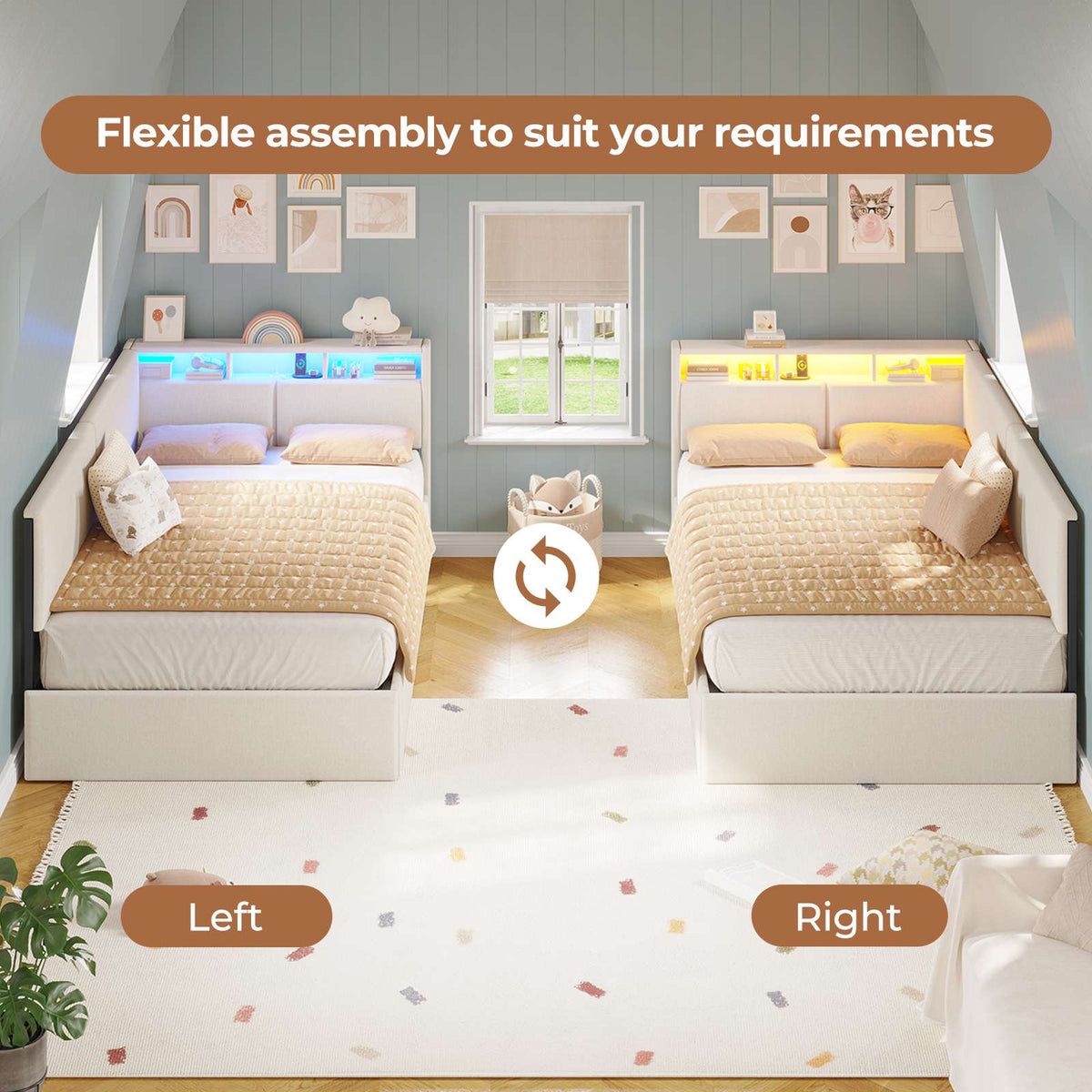 AOGLLATI  Bed Frame with Hydraulic Storage  Charging Station and LED Lights  Reversible Left/Right Hand Assembly