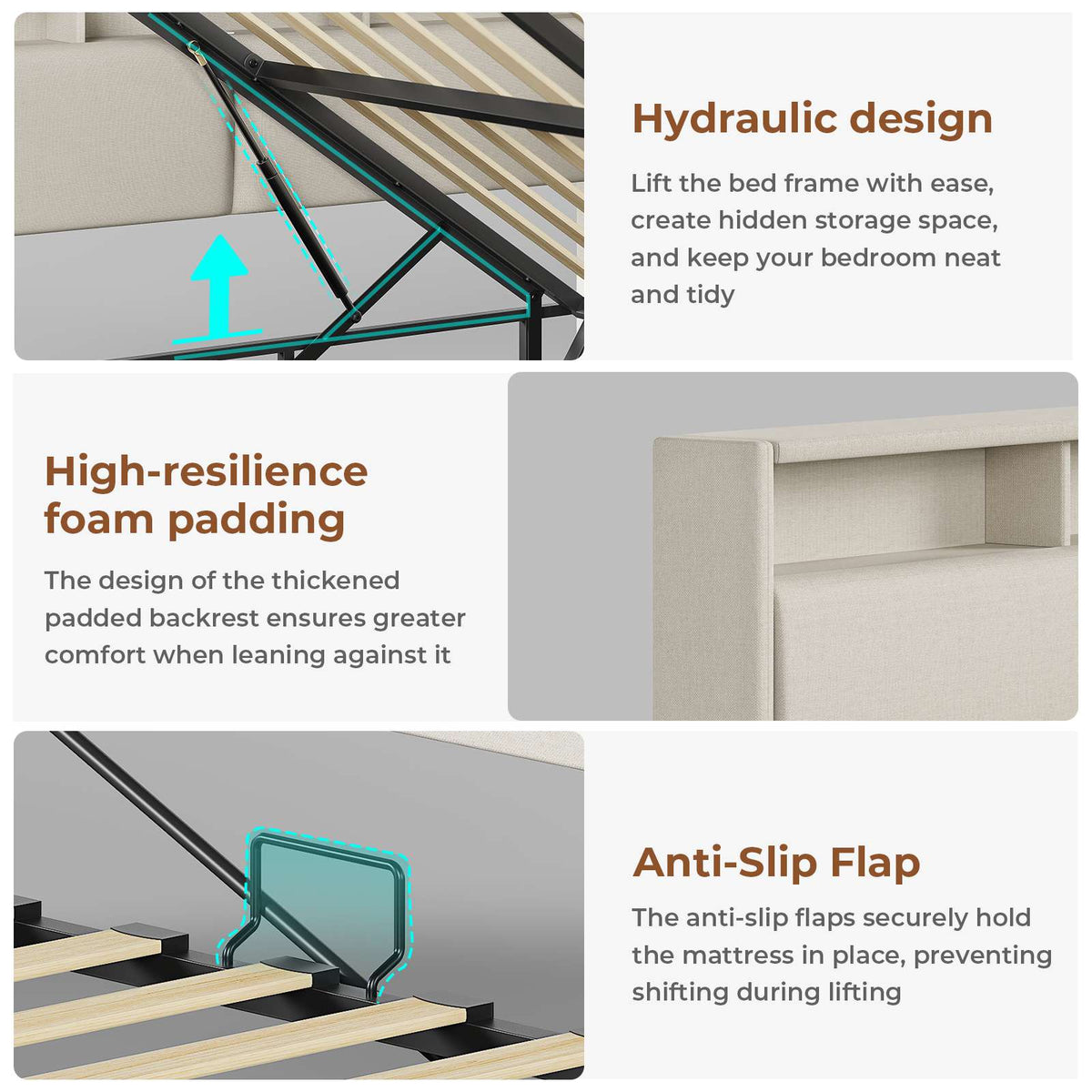 AOGLLATI  Bed Frame with Hydraulic Storage  Charging Station and LED Lights  Reversible Left/Right Hand Assembly