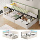 AOGLLATI  Bed Frame with Hydraulic Storage  Charging Station and LED Lights  Reversible Left/Right Hand Assembly