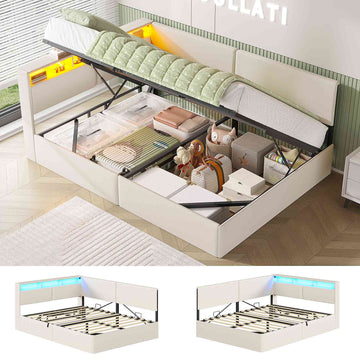 AOGLLATI  Double Ottoman Bed with Charging Station  LED Lights  Double Bed Frame with Hydraulic Lift Mechanism
