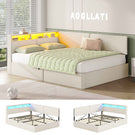 AOGLLATI  Double Ottoman Bed with Charging Station  LED Lights  Double Bed Frame with Hydraulic Lift Mechanism