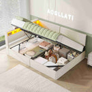 AOGLLATI  Double Ottoman Bed with Charging Station  LED Lights  Double Bed Frame with Hydraulic Lift Mechanism