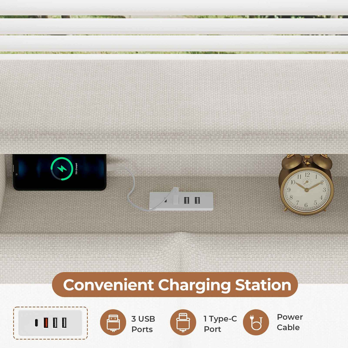 AOGLLATI  Bed Frame with Hydraulic Storage  Charging Station and LED Lights  Reversible Left/Right Hand Assembly