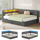 AOGLLATI  Double Ottoman Bed with Charging Station  LED Lights  Double Bed Frame with Hydraulic Lift Mechanism