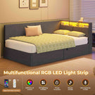 AOGLLATI  Bed Frame with Hydraulic Storage  Charging Station and LED Lights  Reversible Left/Right Hand Assembly