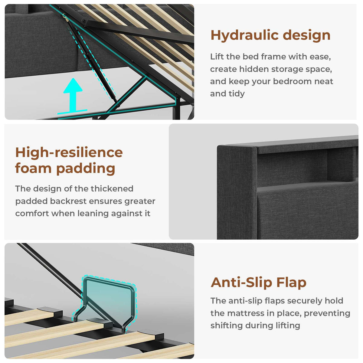 AOGLLATI  Bed Frame with Hydraulic Storage  Charging Station and LED Lights  Reversible Left/Right Hand Assembly