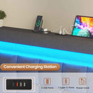 AOGLLATI Double Ottoman Bed Frame 135×190 cm with Charging Station  LED Lights with Under-bed Storage and Storage Headboard