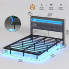 AOGLLATI 4ft6 Floating Double Bed Frame 135×190CM with LED Lights  Charging Station with Upholstered Headboard