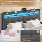 AOGLLATI 4ft6 Floating Double Bed Frame 135×190CM with LED Lights  Charging Station with Upholstered Headboard