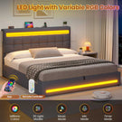 AOGLLATI 5ft King Ottoman Bed Frame 150×200 cm with Charging Station and LED Lights Upholstered Platform Bed frame