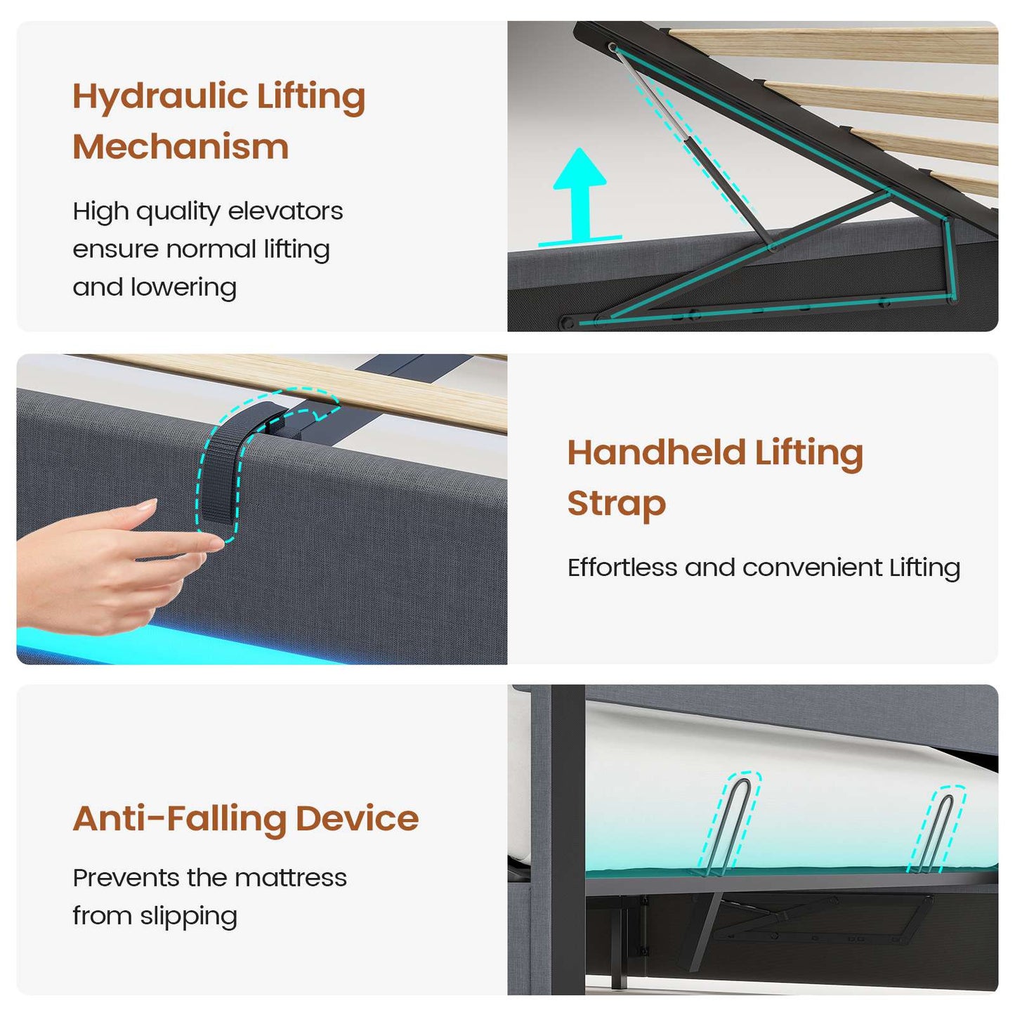 AOGLLATI Double Ottoman Bed Frame 135×190 cm with Charging Station  LED Lights with Under-bed Storage and Storage Headboard