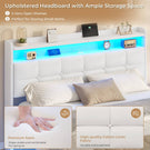 AOGLLATI 4ft6 Floating Double Bed Frame 135×190CM with LED Lights  Charging Station with Upholstered Headboard