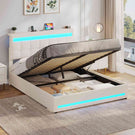 AOGLLATI Double Ottoman Bed Frame 135×190 cm with Charging Station  LED Lights with Under-bed Storage and Storage Headboard