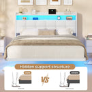 AOGLLATI 4ft6 Floating Double Bed Frame 135×190CM with LED Lights  Charging Station with Upholstered Headboard