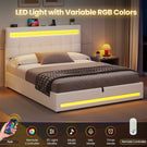 AOGLLATI Double Ottoman Bed Frame 135×190 cm with Charging Station  LED Lights with Under-bed Storage and Storage Headboard