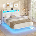 AOGLLATI 4ft6 Floating Double Bed Frame 135×190CM with LED Lights  Charging Station with Upholstered Headboard