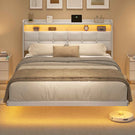AOGLLATI 4ft6 Floating Double Bed Frame 135×190CM with LED Lights  Charging Station with Upholstered Headboard