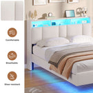 AOGLLATI Double Bed Frame 135x190 cm 4ft6 Floating Bed Charging Station Led Lights Storage Headboard Upholstered bed frame