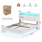 AOGLLATI Double Bed Frame 135x190 cm 4ft6 Floating Bed Charging Station Led Lights Storage Headboard Upholstered bed frame