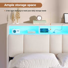 AOGLLATI Double Bed Frame 135x190 cm 4ft6 Floating Bed Charging Station Led Lights Storage Headboard Upholstered bed frame