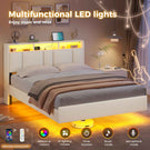 AOGLLATI Double Bed Frame 135x190 cm 4ft6 Floating Bed Charging Station Led Lights Storage Headboard Upholstered bed frame