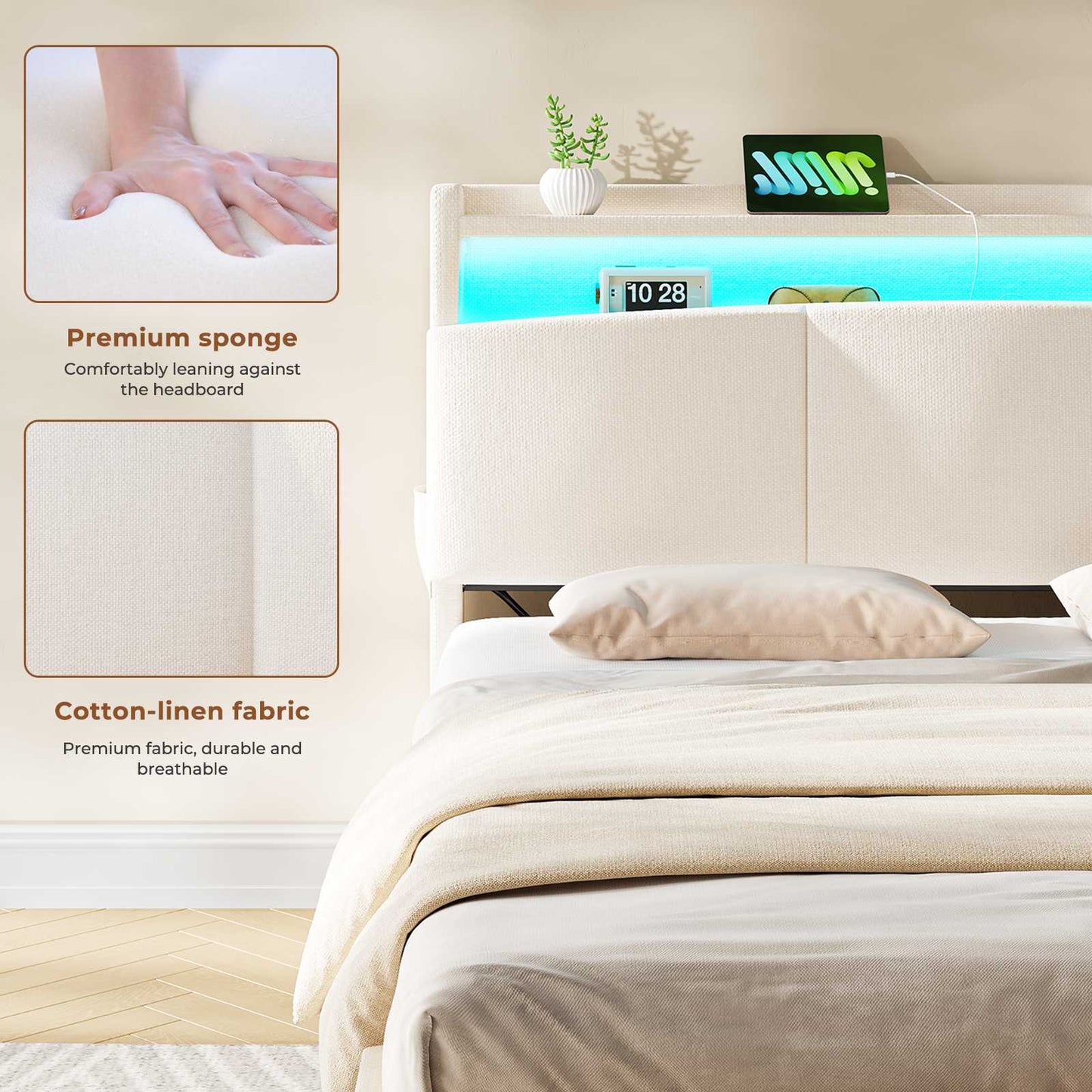 AOGLLATI Ottoman Bed King Size 150x200cm  with Hydraulic Underbed Storage and Charging Ports  5ft Bed Frame with LED Lights