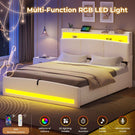 AOGLLATI Ottoman Bed King Size 150x200cm  with Hydraulic Underbed Storage and Charging Ports  5ft Bed Frame with LED Lights