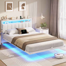 AOGLLATI Double Bed Frame 135x190 cm 4ft6 Floating bed with LED and charging station