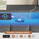 AOGLLATI Double Bed Frame 135x190 cm 4ft6 Floating Bed Charging Station Led Lights Storage Headboard Upholstered bed frame