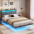 AOGLLATI Double Bed Frame 135x190 cm 4ft6 Floating bed with LED and charging station