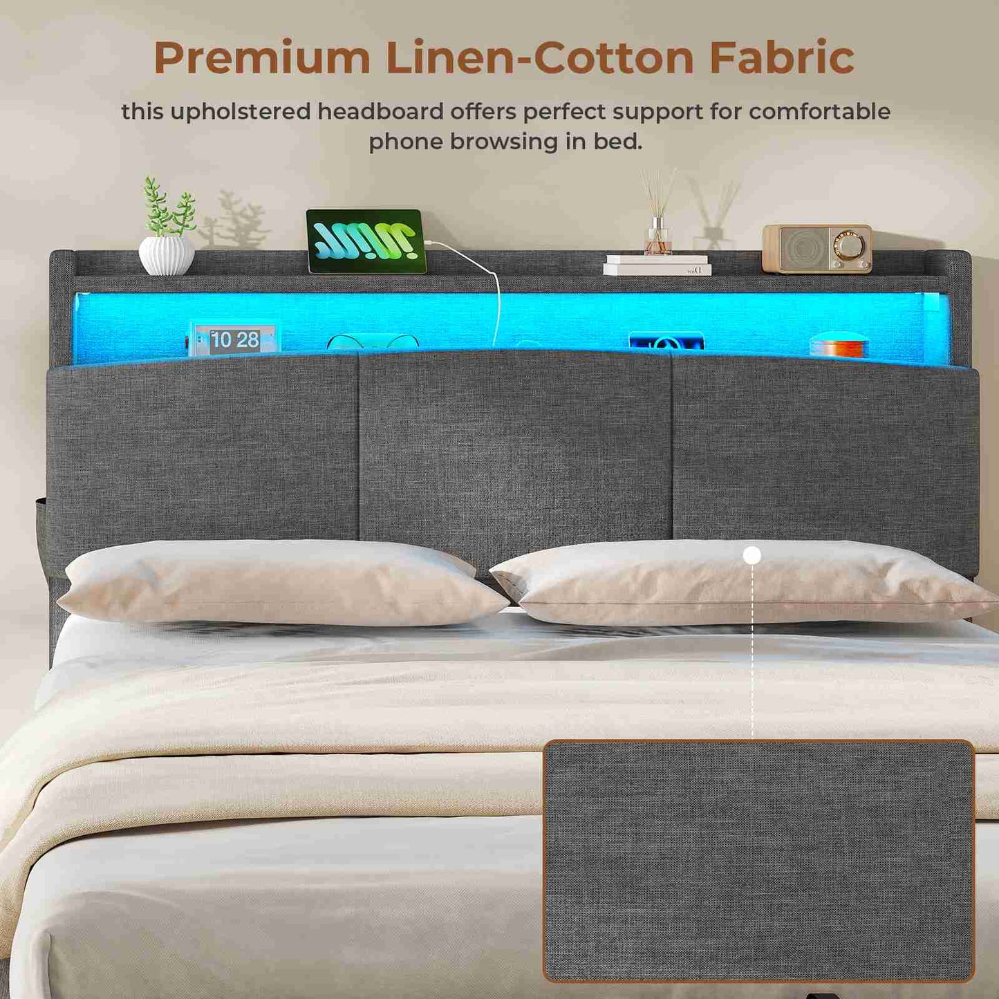 AOGLLATI Ottoman Bed King Size 150x200cm  with Hydraulic Underbed Storage and Charging Ports  5ft Bed Frame with LED Lights