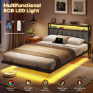 AOGLLATI Double Bed Frame 135x190 cm 4ft6 Floating bed with LED and charging station