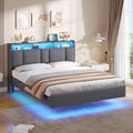 AOGLLATI Double Bed Frame 135x190 cm 4ft6 Floating Bed Charging Station Led Lights Storage Headboard Upholstered bed frame