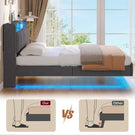 AOGLLATI Double Bed Frame 135x190 cm 4ft6 Floating Bed Charging Station Led Lights Storage Headboard Upholstered bed frame