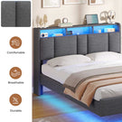 AOGLLATI Double Bed Frame 135x190 cm 4ft6 Floating Bed Charging Station Led Lights Storage Headboard Upholstered bed frame
