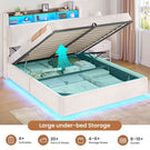 Ottoman Double Bed Frame with 360° LED Lights 4ft6 Upholstered Bed with Built-in Power Strip Corduroy