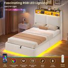 AOGLLATI Single Ottoman Bed with 360° LED Lights 3ft Upholstered Bed with Built-in Power Strip