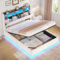 Ottoman Double Bed Frame with 360° LED Lights 4ft6 Upholstered Bed with Built-in Power Strip Corduroy