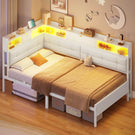 AOGLLATI 3ft Single Bed Frame with Storage Day Bed with Charging Station Corner Bed Frame Sofa Bed Frame with LED Lighting