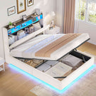 Ottoman Double Bed Frame with 360° LED Lights 4ft6 Upholstered Bed with Built-in Power Strip Corduroy