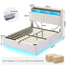 Ottoman Double Bed Frame with 360° LED Lights 4ft6 Upholstered Bed with Built-in Power Strip Corduroy