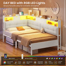 AOGLLATI 3ft Single Bed Frame with Storage Day Bed with Charging Station Corner Bed Frame Sofa Bed Frame with LED Lighting