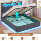 Ottoman Double Bed Frame with 360° LED Lights 4ft6 Upholstered Bed with Built-in Power Strip Corduroy